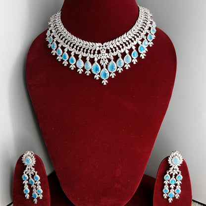 Fashion - Bestseller Designer Festive Aqua Blue AD/CZ Stone Jewelry Set