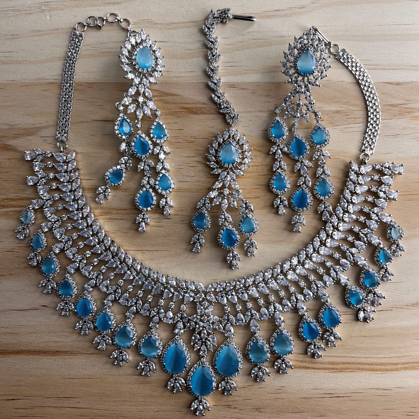 Fashion - Bestseller Designer Festive Aqua Blue AD/CZ Stone Jewelry Set