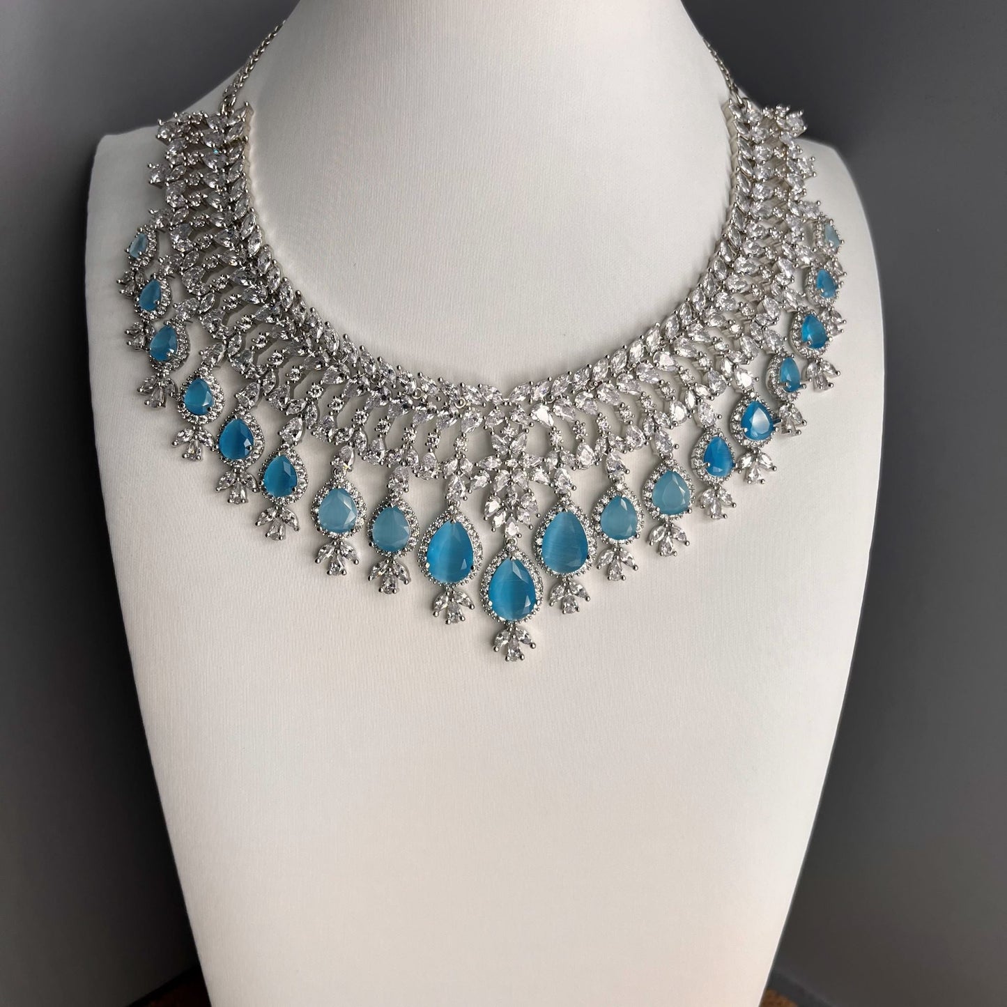 Fashion - Bestseller Designer Festive Aqua Blue AD/CZ Stone Jewelry Set