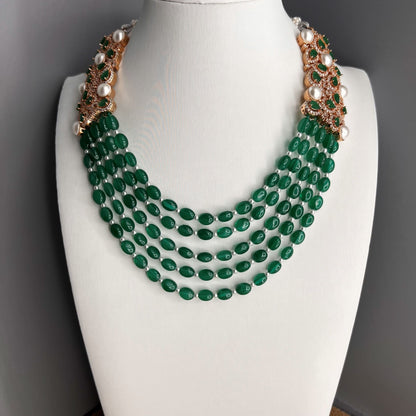 Fashion - Gorgeous Designer Festive Emerald Green AD/CZ Stone, Bead Mix Necklace Set