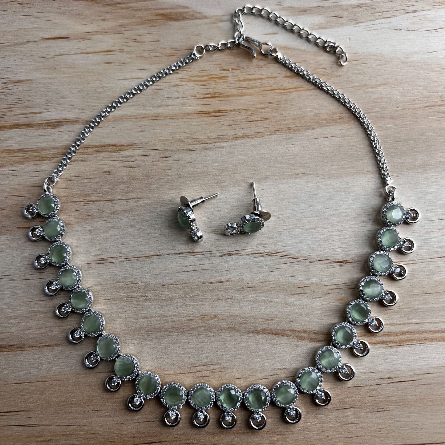 Fashion -  Dainty Style Light Green AD/CZ Stone Necklace Set