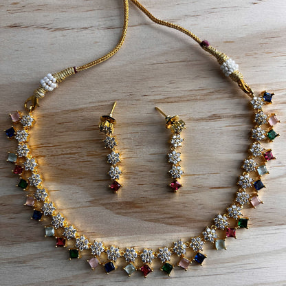 Fashion - Simply Attractive Multi Color AD/CZ Stone Necklace Set