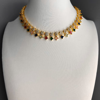 Fashion - Simply Attractive Multi Color AD/CZ Stone Necklace Set