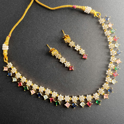 Fashion - Simply Attractive Multi Color AD/CZ Stone Necklace Set