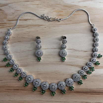 Fashion - Pretty Parrot Green & White AD/CZ Stone Necklace Set