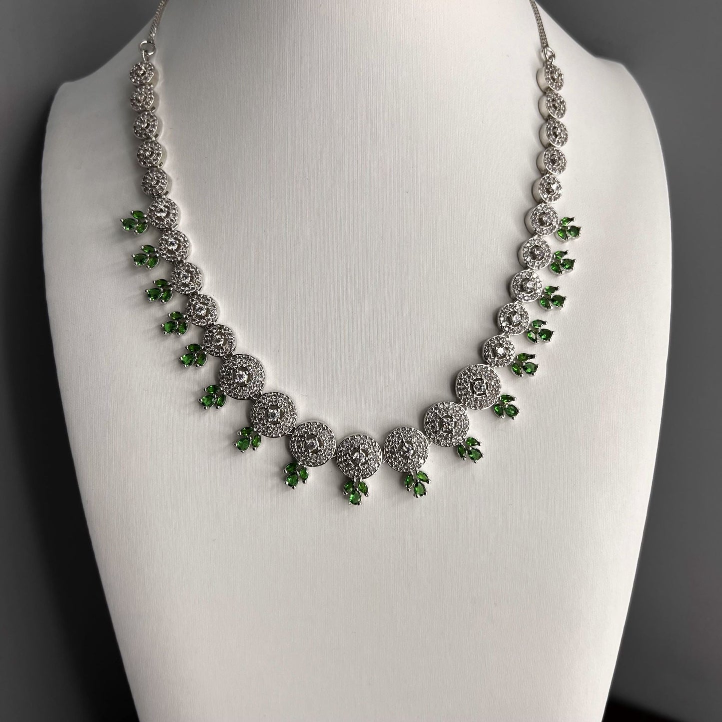 Fashion - Pretty Parrot Green & White AD/CZ Stone Necklace Set