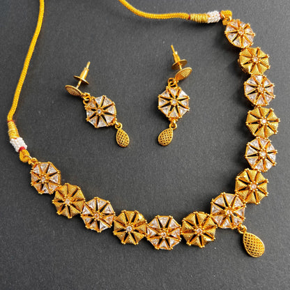 Fashion - Trendy Style White Color AD/CZ Necklace Set With Gold Tone Plating