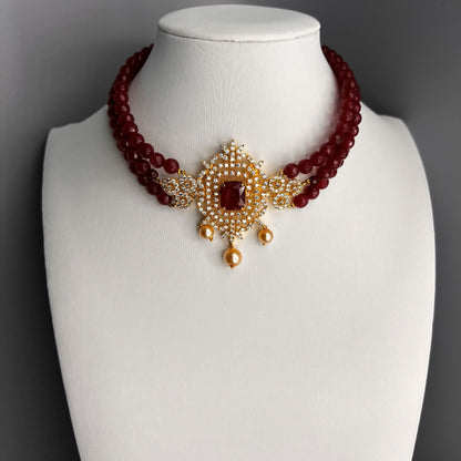 Fashion - 3 Strand Red Antique Traditional, Bead Mix Choker Necklace Set