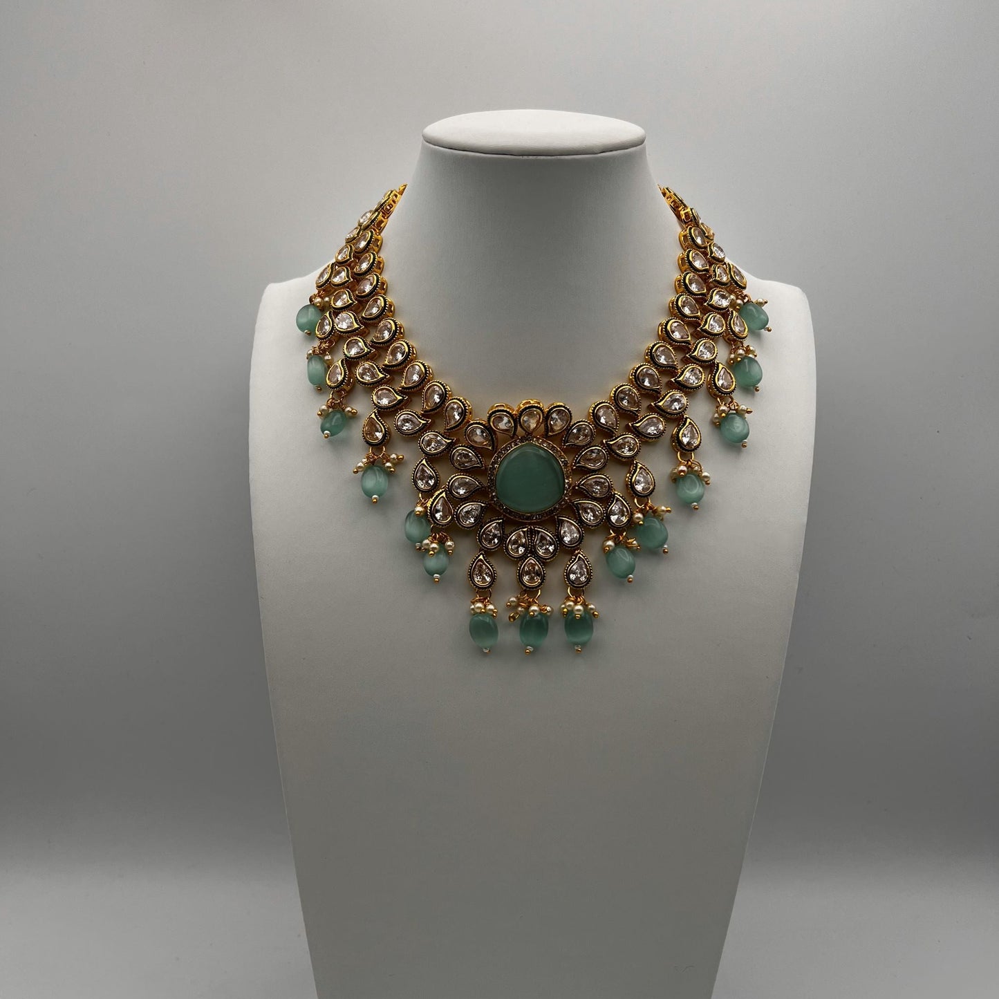 Fashion - Festive Eye Catching Aqua Blue Monalisa Stone Jewelry Set