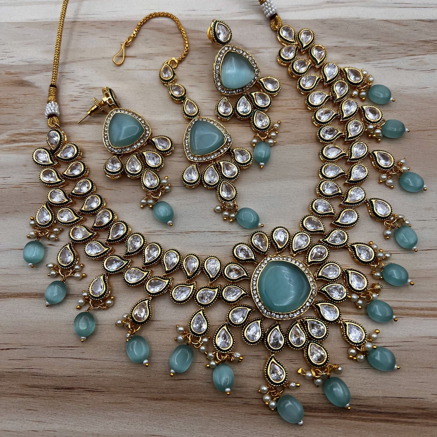 Fashion - Festive Eye Catching Aqua Blue Monalisa Stone Jewelry Set