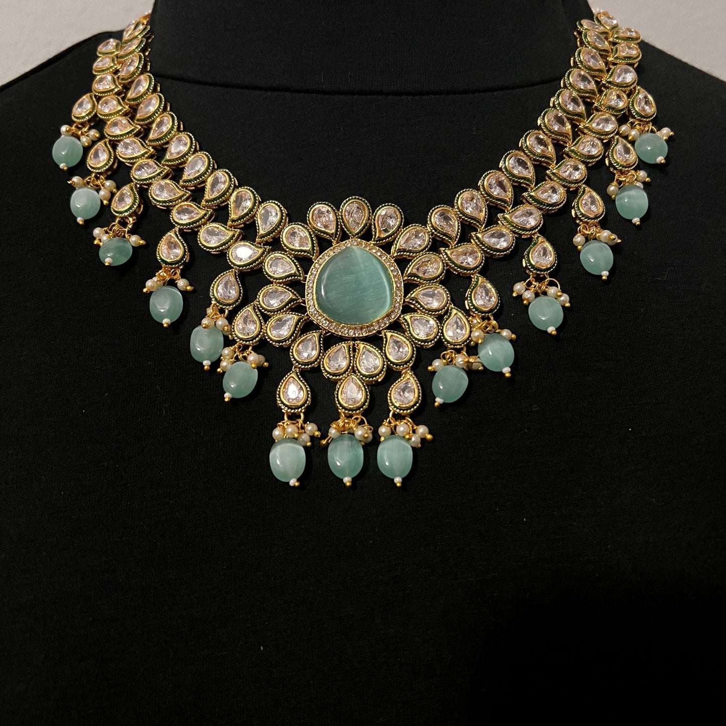 Fashion - Festive Eye Catching Aqua Blue Monalisa Stone Jewelry Set