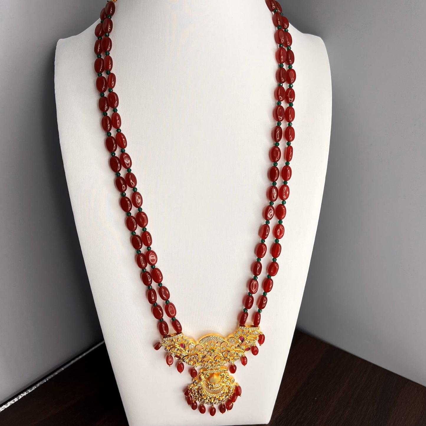 Fashion - Elegant Dual Strand of Red Beads Antique Traditional, Bead Mix Long Necklace Set