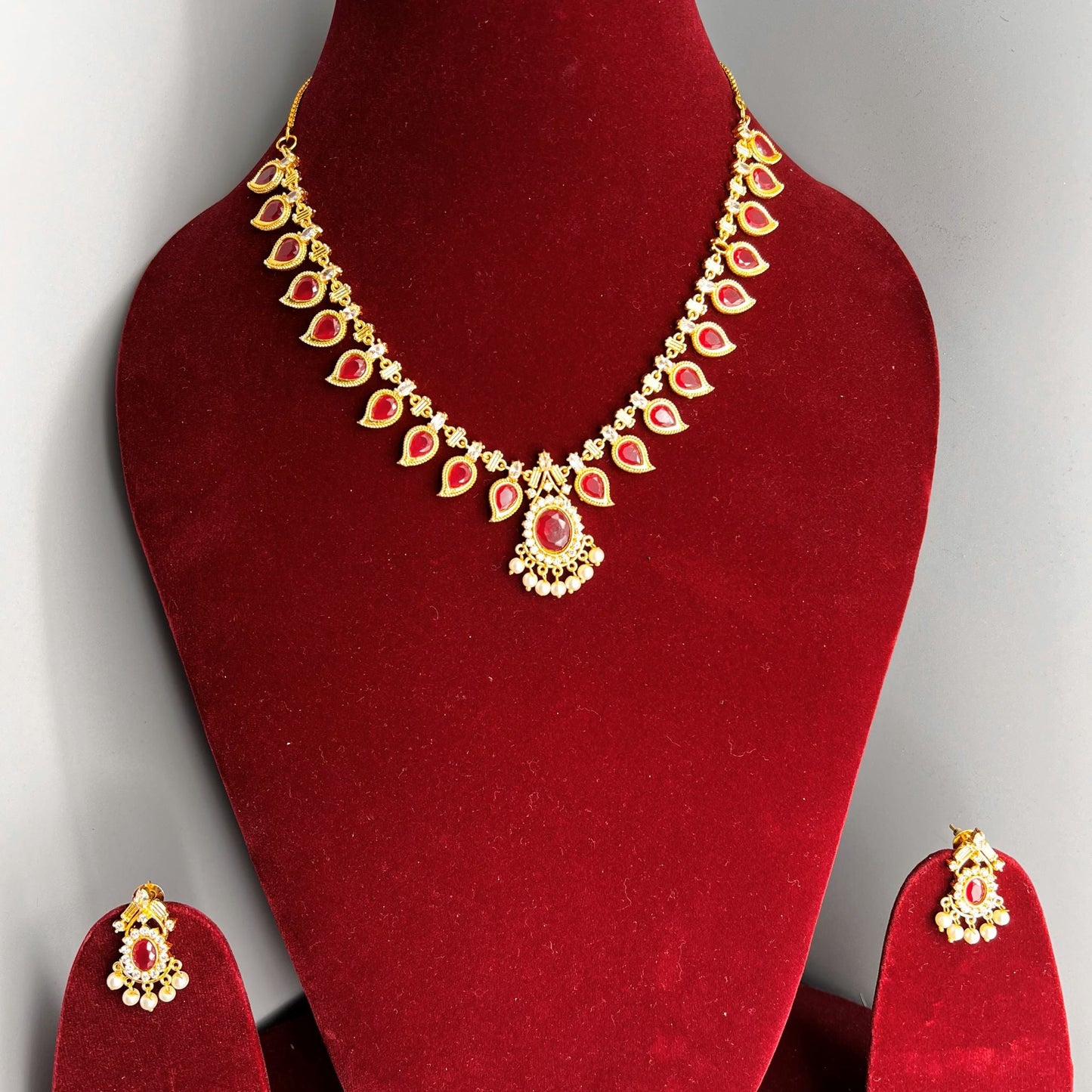 Fashion - One-Of-A-Kind Classic Red Mango Motif Antique Traditional Necklace Set