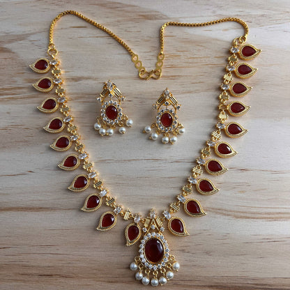 Fashion - One-Of-A-Kind Classic Red Mango Motif Antique Traditional Necklace Set