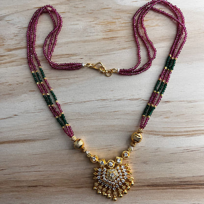 Fashion - Dainty Ruby Pink, Green Antique Traditional, Bead Mix Necklace