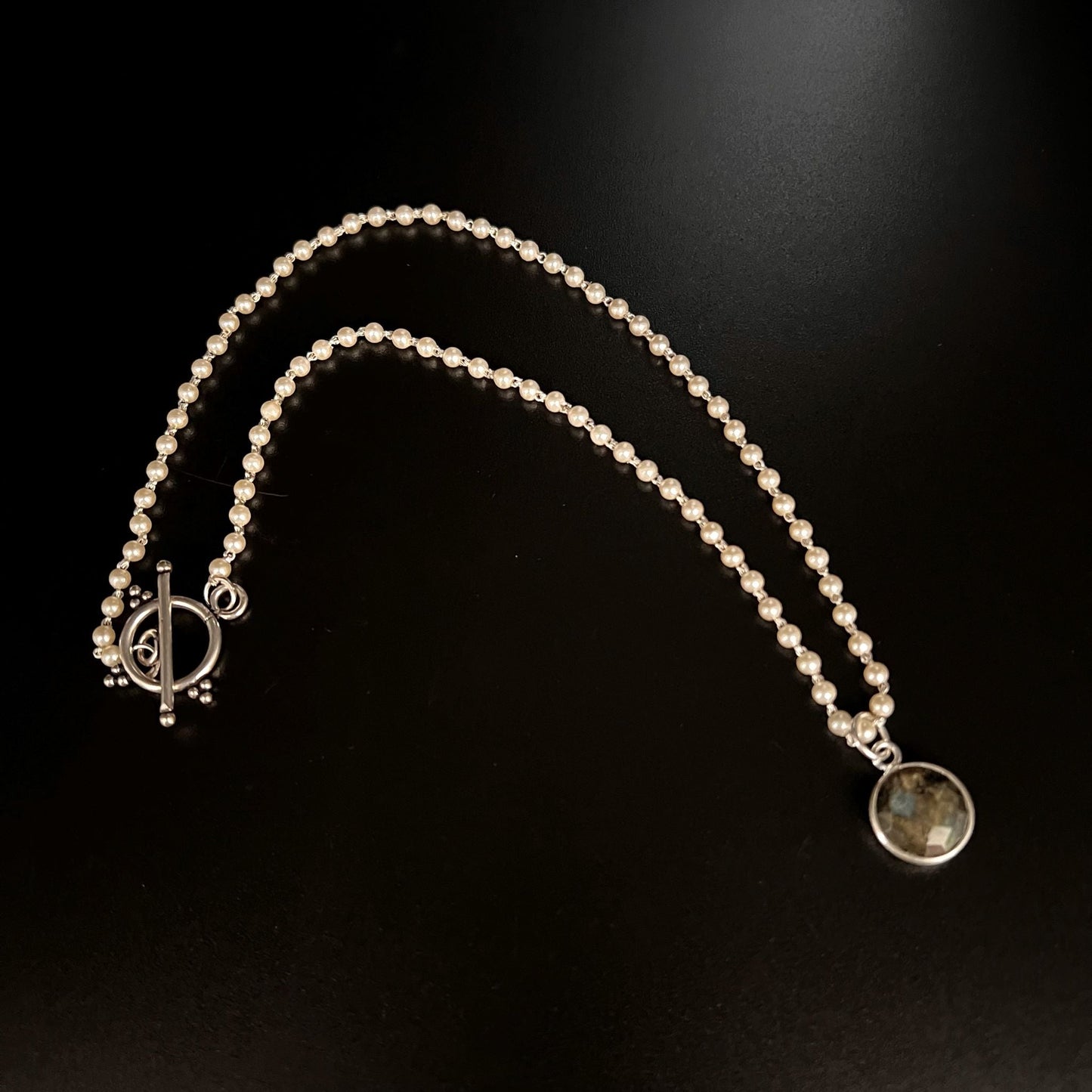 Fashion - Dainty Style White Color Oxidized, Bead Mix Necklace With Oxidized Silver Tone Plating