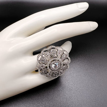 Fashion - Festive Style White Color AD/CZ Ring With Black Plating - Size Adjustable