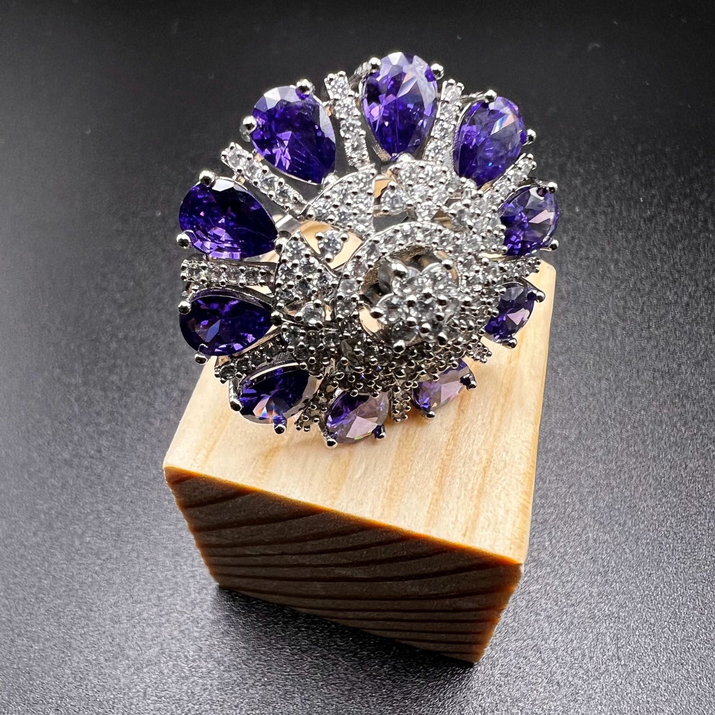 Fashion - Designer Festive Style Purple Color AD/CZ Ring With Rhodium Plating