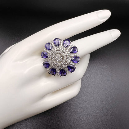 Fashion - Designer Festive Style Purple Color AD/CZ Ring With Rhodium Plating - Size Adjustable