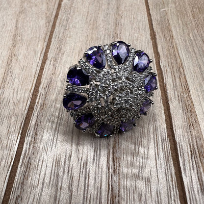 Fashion - Designer Festive Style Purple Color AD/CZ Ring With Rhodium Plating - Size Adjustable