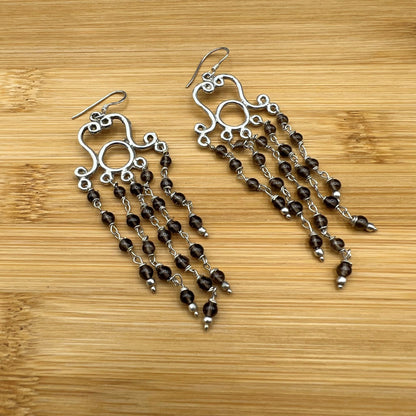 925 SS Festive Brown Color Smoky Topaz Bead Earrings