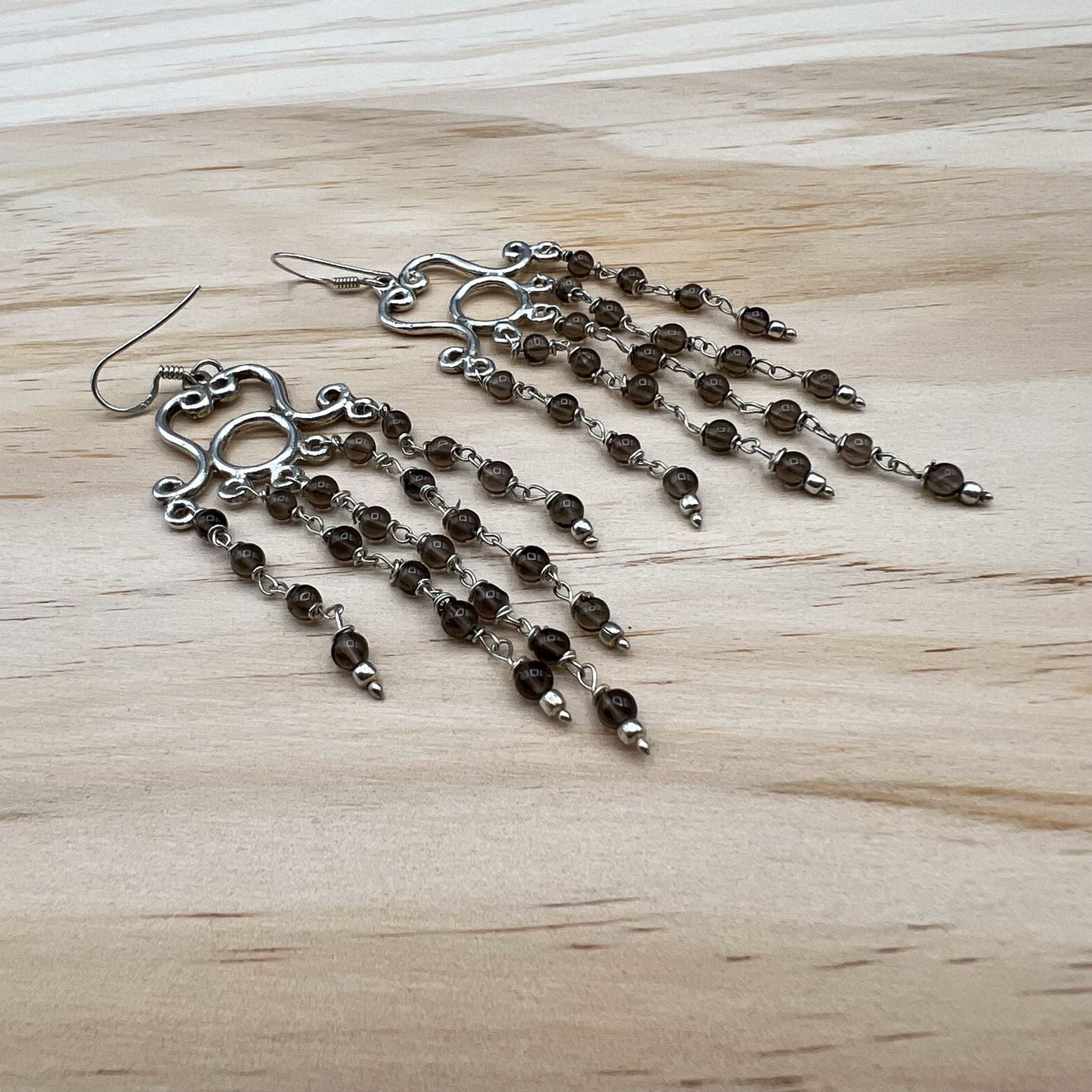 925 Silver Festive Brown Smoky Topaz Bead Earrings