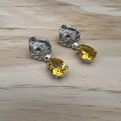 925 Silver Classic Yellow Citrine Cut Stone Earrings