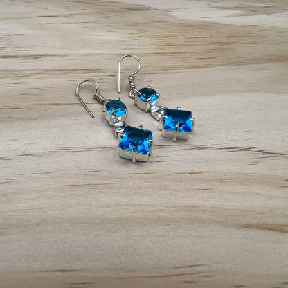 925 Silver Classic Blue Topaz Cut Stone Earrings