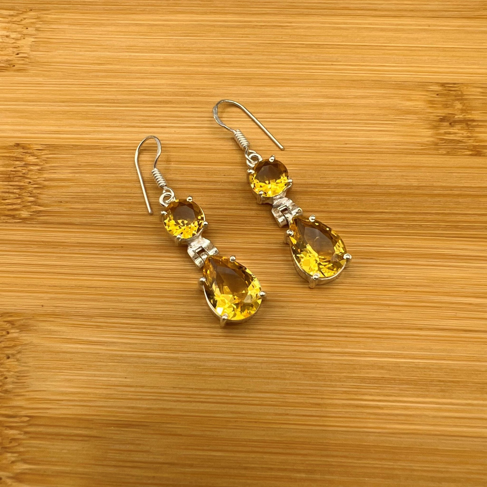 925 SS Classic Yellow Color Citrine Cut Stone Earrings