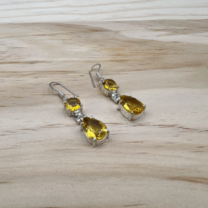 925 Silver Classic Yellow Citrine Cut Stone Earrings