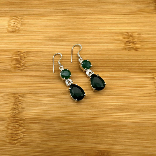 925 SS Classic Green Color Onyx Cut Stone Earrings