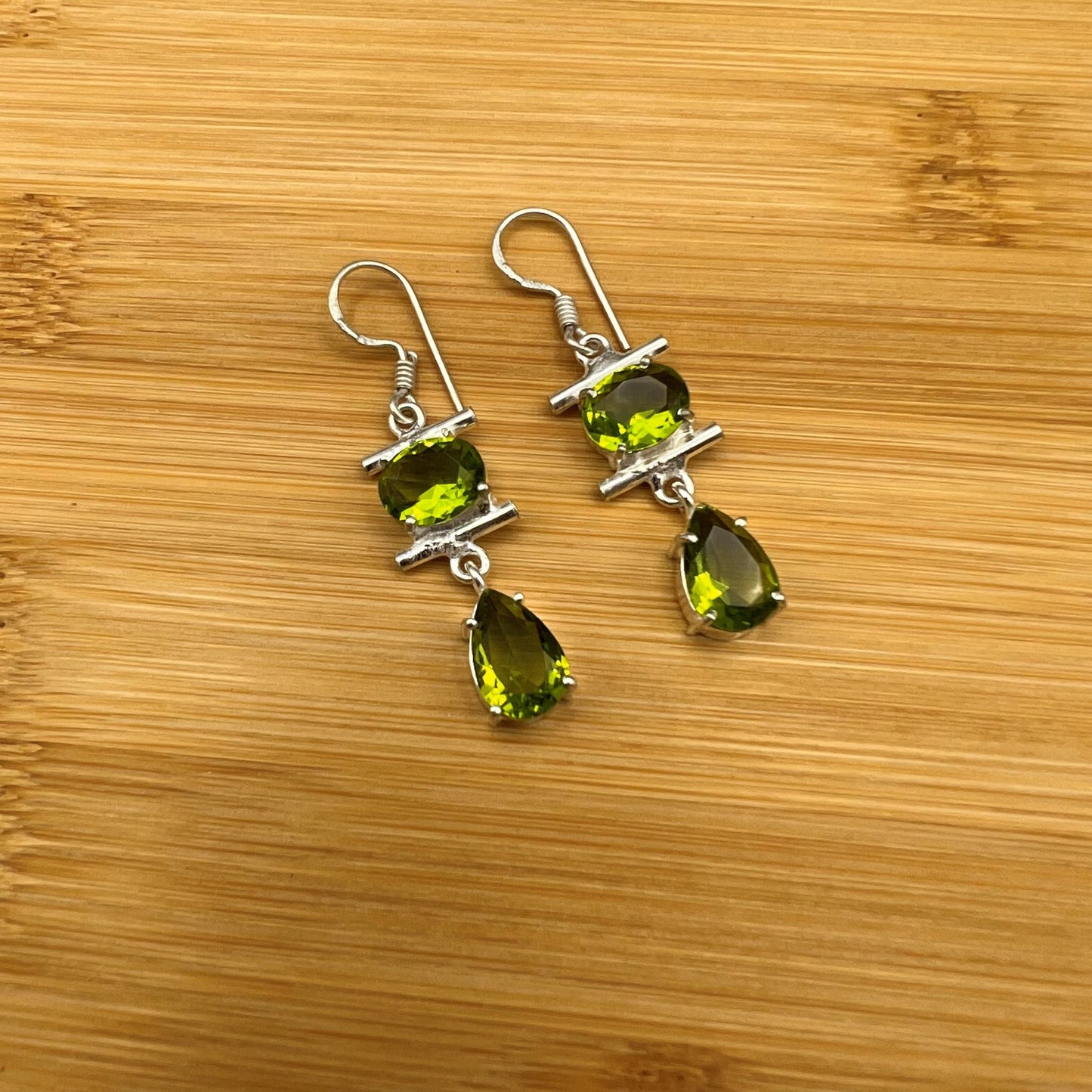 925 SS Classic Green Color Peridot Cut Stone Earrings