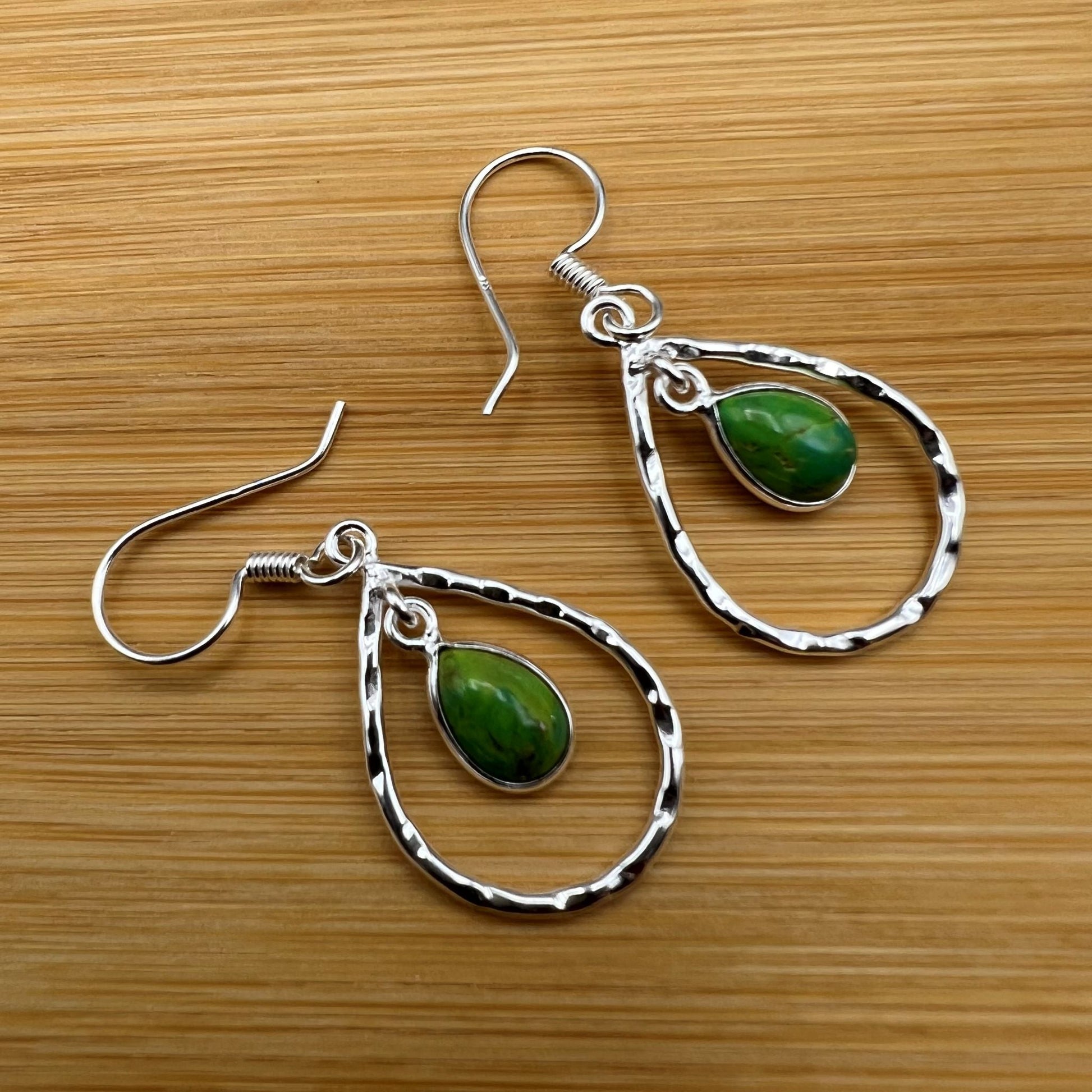 925 SS Trendy Green Color Copper Turquoise Cabochon Stone Earrings