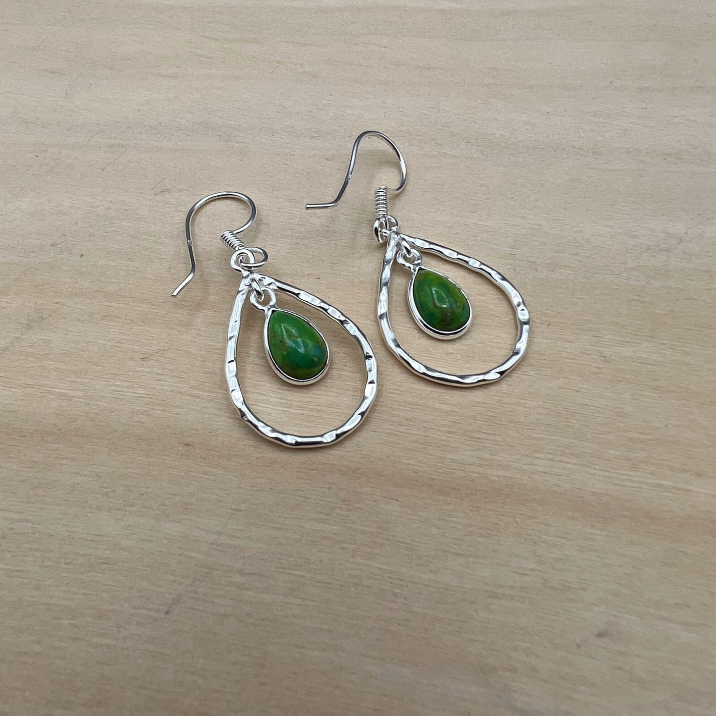 925 Silver Trendy Green Copper Turquoise Cabochon Stone Earrings