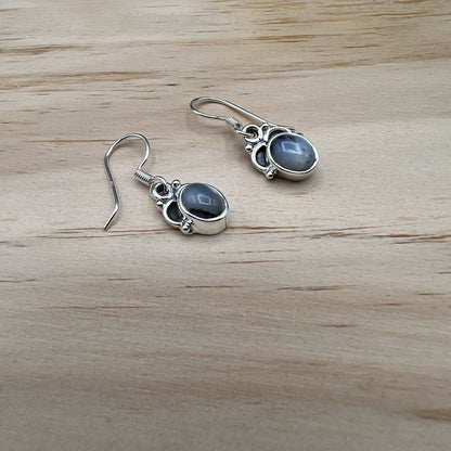 925 Silver Dainty Grey Dendritic Agate Cabochon Stone Earrings