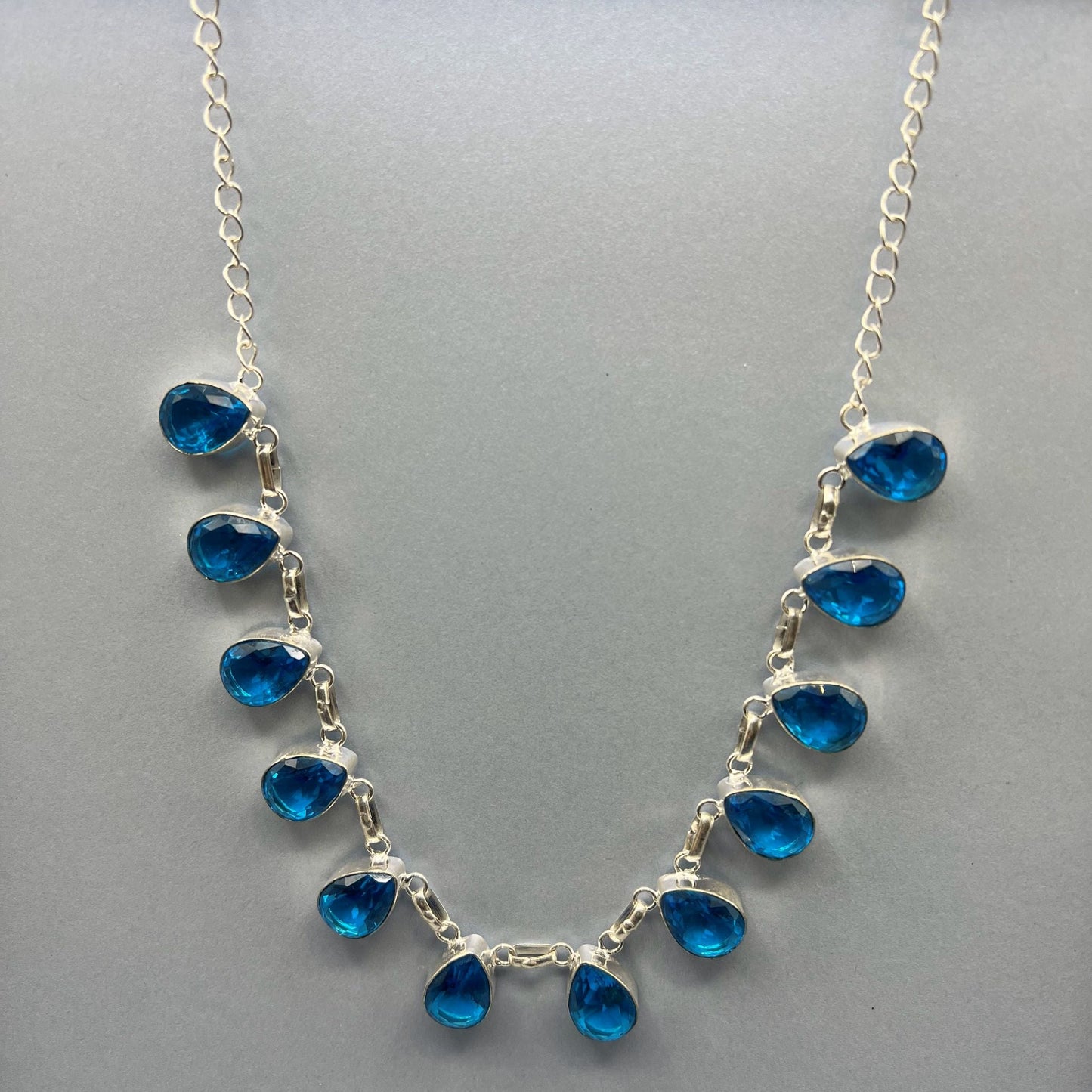 925 Silver Classic Blue Swiss Topaz Cut Stone Necklace Set