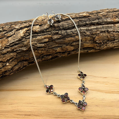 925 Silver Dainty Red Garnet Cut Stone Necklace Set