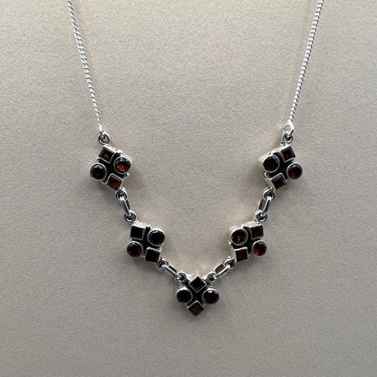 925 Silver Dainty Red Garnet Cut Stone Necklace Set