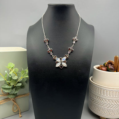 925 Silver Designer Trendy Multi Color Multi Stone Mix Necklace Set