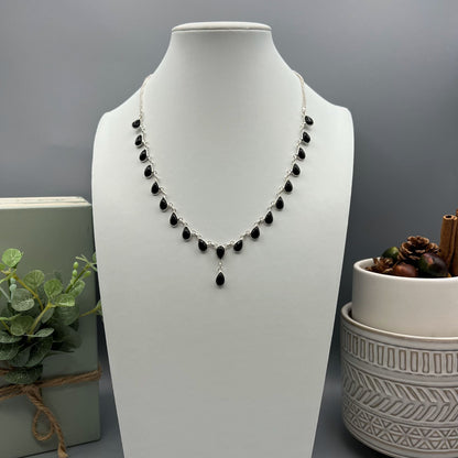 925 Silver Dainty Black Onyx Cabochon Stone Jewelry Set