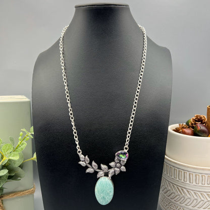 925 Silver Oxidized Trendy Blue Amazonite & Mystic Topaz Mix Stone Long Necklace Set