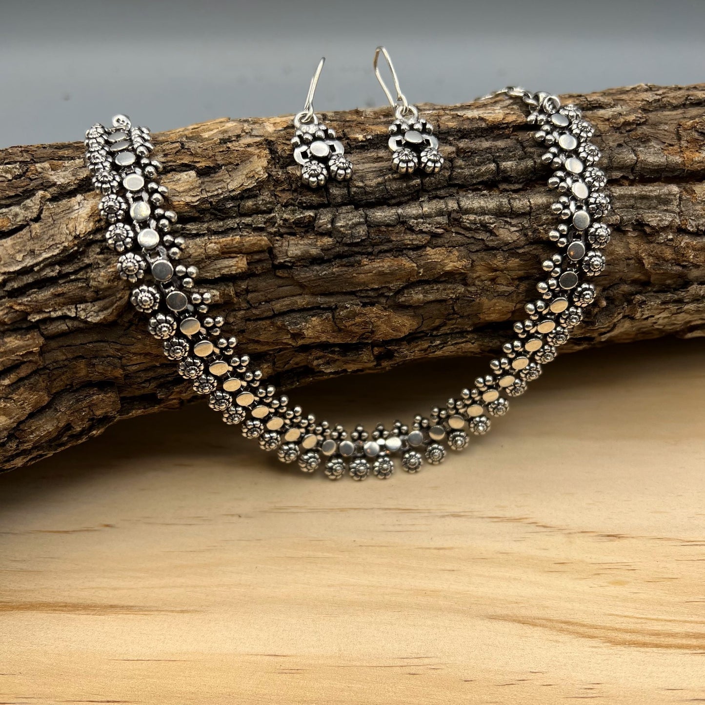 925 Silver Oxidized Elegant Plain Silver Necklace Set