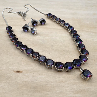 925 SS Classic Purple Color Topaz Cut Stone Jewelry Set