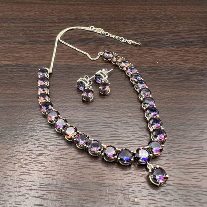 925 Silver Classic Purple Mystic Topaz Cut Stone Necklace Set