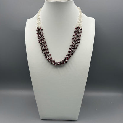 925 Silver Unique Designer Festive Red Garnet Bead Necklace Set