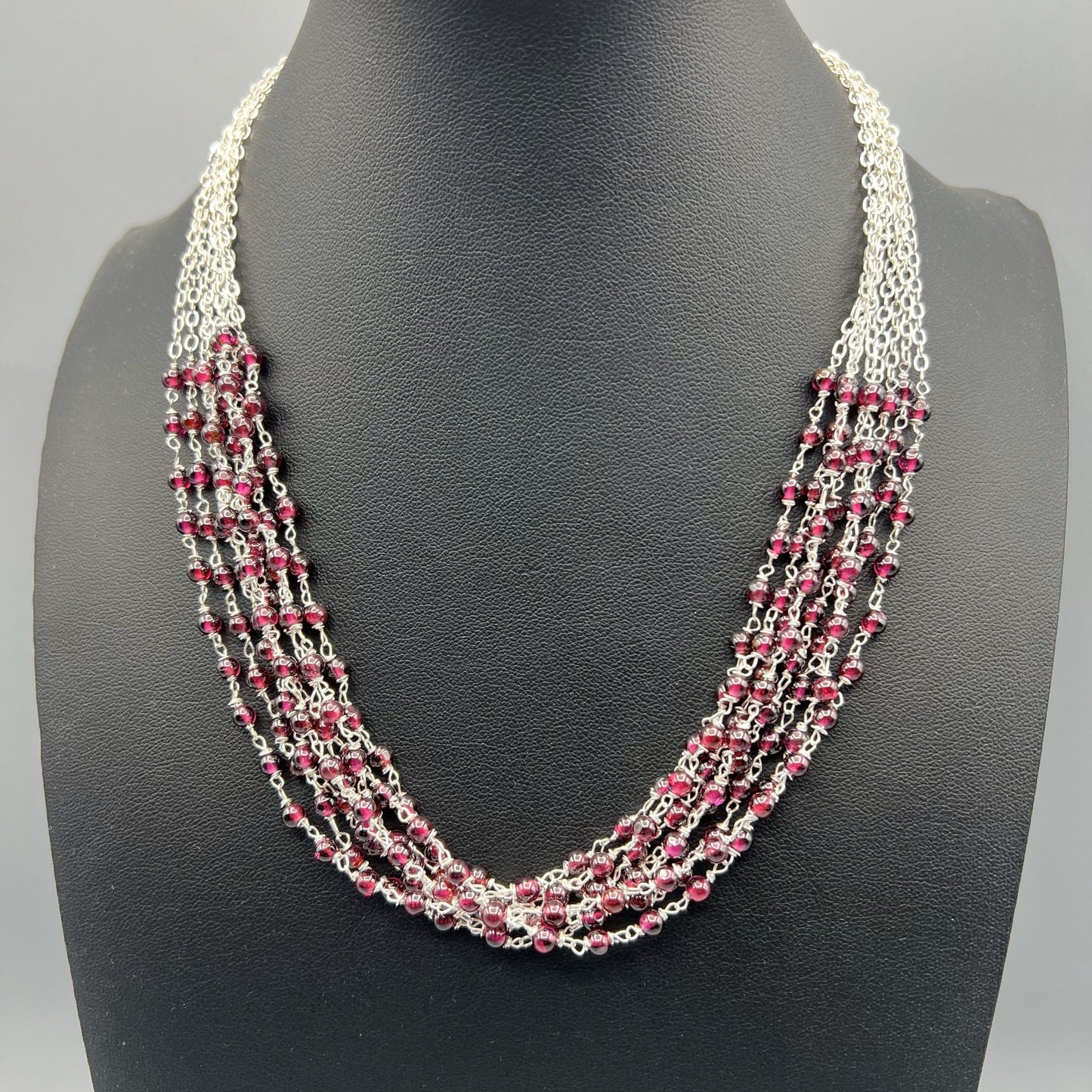 925 Silver Unique Designer Festive Red Garnet Bead Necklace Set