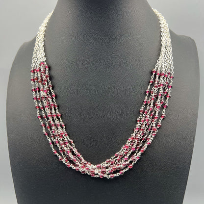 925 Silver Unique Designer Festive Red Garnet Bead Necklace Set