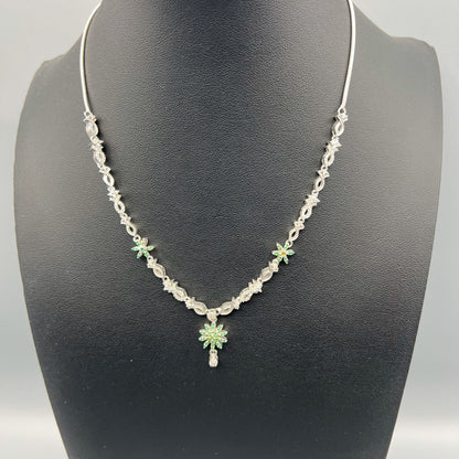 925 Silver Dainty Green & White Cubic Zirconia Cut Stone Necklace Set