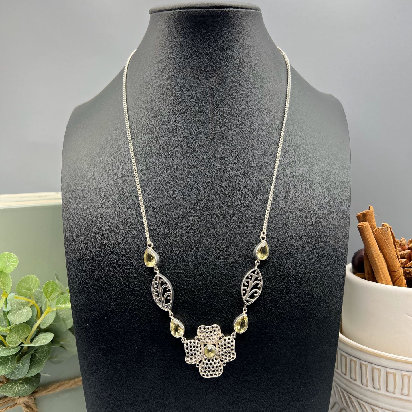 925 Silver Trendy Yellow Quartz Cut Stone Jewelry Set