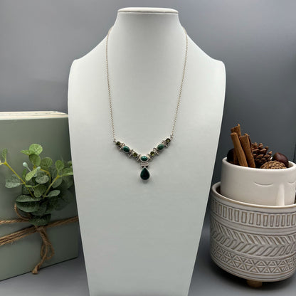 925 Silver Dainty Green Malachite & Green Peridot Mix Stone Necklace Set